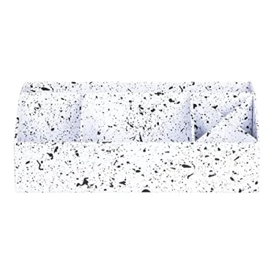 Imagen de Bigso Box of Sweden Caja dividida en 4 compartimentos Bandeja clasificadora para notas, clips, bolis, etc. Organizador de escritorio tablero fibras y papel con aspecto lino motas negras