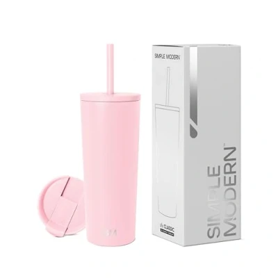 Imagen de Simple Modern Vaso Termico con Pajita y Tapa Taza Termica Café para Llevar Botella Agua de Acero Inoxidable Regalos Mujeres &amp; Hombres Classic 710ml Blush