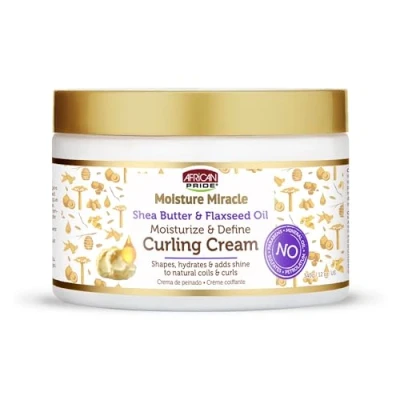 Imagen de African Pride Moisture Miracle Crema para rizos, de aceite manteca karité y linaza, hidrata define