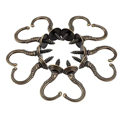 Imagen de RoserRose Ganchos de Rosca, tornillo pared para techo Vendimia, Adecuado uso en Interiores y Exteriores, Ropa, Luces, Pequeños Colgantes, etc(10 Piezas/bronce)