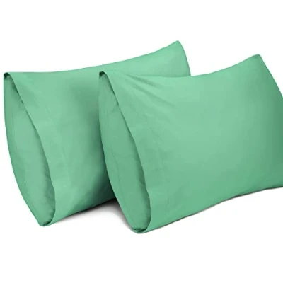 Imagen de Lirex 2 Paquetes Fundas de Almohada, 100% Algodón 400 Hilos Transpirable Almohada la Cubiertas (50 x 75 cm, Verde Claro)