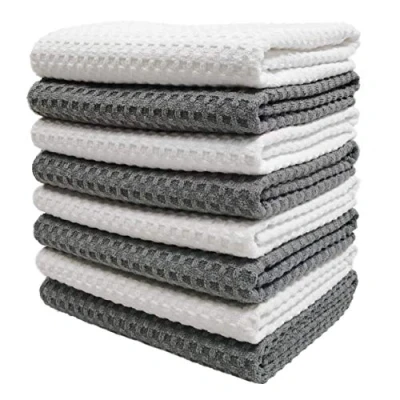 Imagen de Polyte Paño de Cocina Microfibra con Punto gofrado Ultra Premium Pack 8 (Gris/Blanco, 40x71 cm)