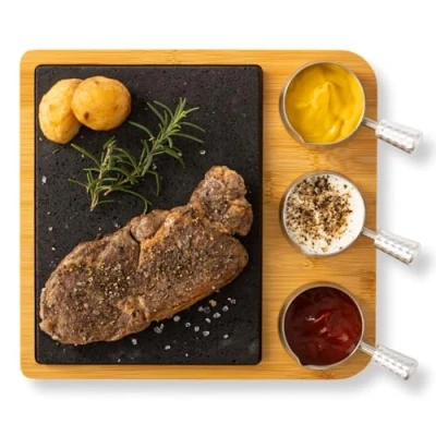 Imagen de Susable juego de tabla piedra lava, bambú para barbacoa, barbacoa caliente, perfecta como carne, accesorios hamburguesas y