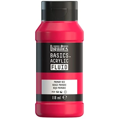 Imagen de Liquitex Basics Fluid Pintura acrílica de consistencia fluida, secado rápido, resistente a la luz, impermeable, acabado satinado permanente, bote 118 ml, rojo primario