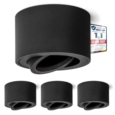 Imagen de linovum SMOL Foco de superficie, 4 unidades, orientable, redondo y extraplano, en negro mate, con diámetro 80 mm, para módulos led