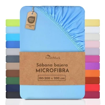 Imagen de NatureMark ¡Hojas SPANNBET de Microfibra a un Precio Especial! Muchos tamaños y Colores artículos Marca (180x200 200x200 cm, Azul Claro)
