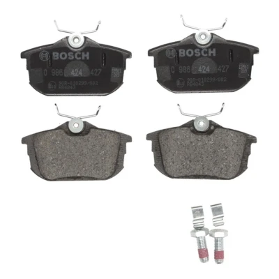 Imagen de BOSCH 0 986 424 427 Juego de pastillas freno Low Metallic con avisador acústico desgaste Chapa antichirridos, tornillos accesorios