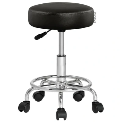 Imagen de CASARIA Taburete Giratorio con Ruedas Gris Altura Asiento Ajustable 51 65 cm Travesaños de Acero Cromado Silla Oficina