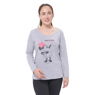 Imagen de pijama de Minnie Mouse Disney para mujer, conjunto manga larga, parte superior con pantalón, color gris/negro, Gris y negro., XL