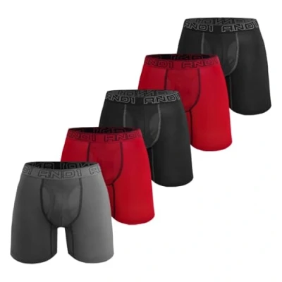 Imagen de AND1 calzoncillos tipo bóxer deportivos, paquete de 5 unidades, ropa interior para hombre, retro, bóxer, deportiva, pantalones Diseño 4, XL