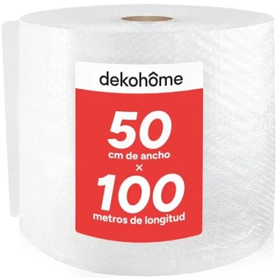 Imagen de Dekohome Rollo Plastico Burbujas Embalaje, 50cm Ancho y 100m longitud. Papel burbuja perfecto para Objetos Frágiles, Mudanzas, Embalajes Envíos