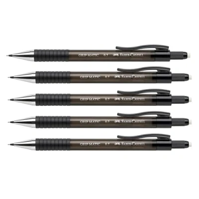 Imagen de FABER CASTELL 205206 Portaminas Grip Matic negro, 5 piezas, dureza B, mina 0.7 mm, incluye goma de borrar