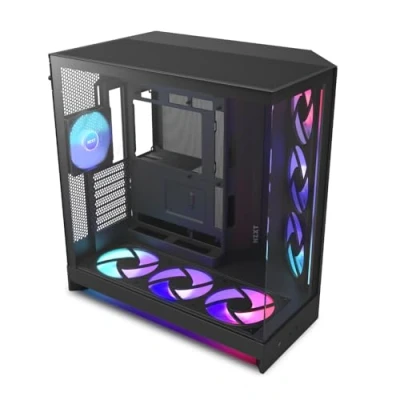 Imagen de NZXT H9 Flow RGB+ (2025) Caja de PC ATX Torre Media Gran Flujo Aire Doble Cámara Incluye 7 Ventiladores RGB (6 x 140mm, 1 120mm) y concentrador Control Negro