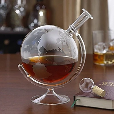 Imagen de HomeZone Juego de decantador y Vaso Whisky con diseño Globo terráqueo
