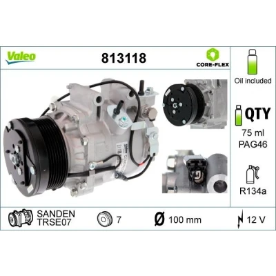 Imagen de VALEO 813118 compresor de Aire Acondicionado TRSE07 12 PAG 46 R 134 a con aceite HONDA: CIVIC 8 Hatchback
