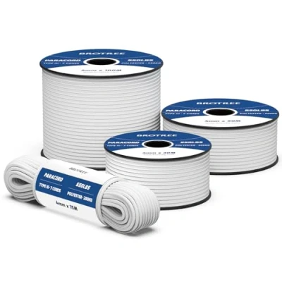 Imagen de Brotree 550 Paracord 4mm 30m Cuerda Paracaidas 100% Poliéster Tipo III 7 Hebras para Al Aire Libre, Exterior, Supervivencia Blanco