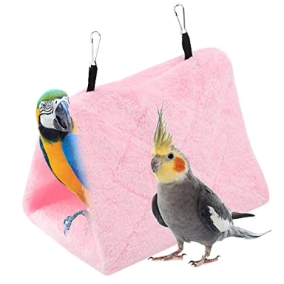 Imagen de TOPINCN Peonía Loro Hamaca Aves Nido Cálido Suave Felpa Colgando Carpa Jaula para Pájaros Invierno Cama Mascota Juguete Bolsa Algodón Cama(S Rojo)
