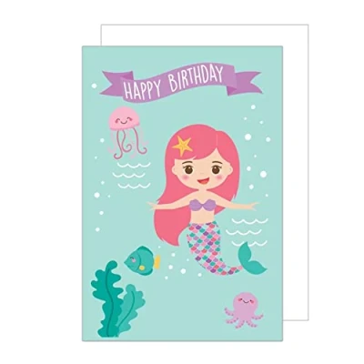 Imagen de Edition Seidel, tarjeta de cumpleaños premium exclusiva para niños con sobre felicitación infantil niñas una sola sirena (G2938 SW022)