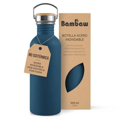 Imagen de Bambaw Botella agua acero inoxidable 500ml No Térmica, de Azul oscuro, niños sin BPA, deportiva, reutilizable índigo