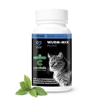Imagen de Peticare Desparasitante Antiparasitario para Gatos Polvo de Hierbas Remedio 100% Natural con Curcuma y Tomillo contra Gusanos Intestinales, Anquilostomas, Higiene Intestinal petCat Health 3605