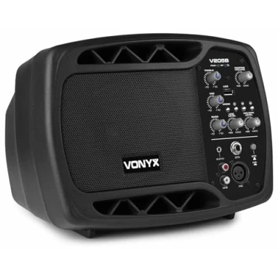 Imagen de Vonyx V205B Monitor de Escenario Altavoz Activo 5 &quot;, conexión inalámbrica Bluetooth, Puerto USB, Entrada micrófono/Guitarra, Compacto y Ligero, Apto para Montaje en Soporte