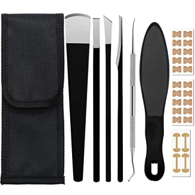Imagen de 6 PCS Cuchillo de Pedicura Juego Profesional Cuchillas para Callos Bisturi Cuchilla Pies Podologo Cortacallos Acero Inoxidable Traer 24 Parches Uñas Encarnadas,1 Bolsa Almacenamiento