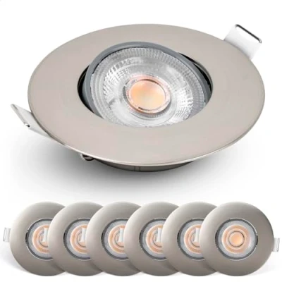 Imagen de EMOS focos LED Interior Techo regulable 4,9W, 480lm Ojos de Buey para blanca cálida 2700k Juego 6 uso interior, ultraplanos redondos 50 pivotante, color plateado