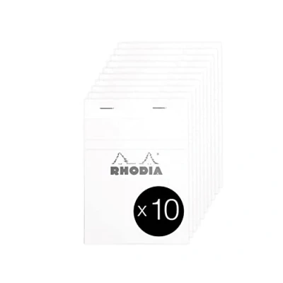 Imagen de RHODIA 13201C Bloc Notes Agrafé N13 White A6 Petits Carreaux 80 Feuilles Détachables Papier Clairefontaine Blanc 80G Couverture en Carte Enduite Paquet de 10 blocs