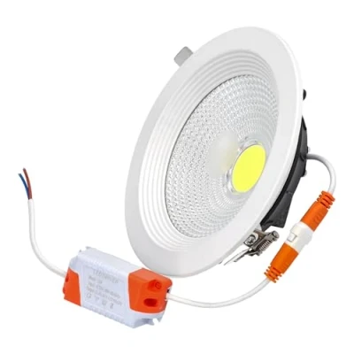 Imagen de Jandei Downlight LED COB 15W Empotrable, Foco Marco Redondo Aluminio Blanco, 160x47mm (orificio empotrar 130 135mm), 1350 Lumen, IP44. Ideal para Salón, Cocina, Baño 1 ud (Luz Fría 6000K)