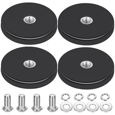 Imagen de 4 Piezas Imanes de Neodimio, 43 mm Redondos Goma con Rosca Externa M4, Fuerza Sujeción 12kg, Neodimio Potentes para Iluminación Cámara