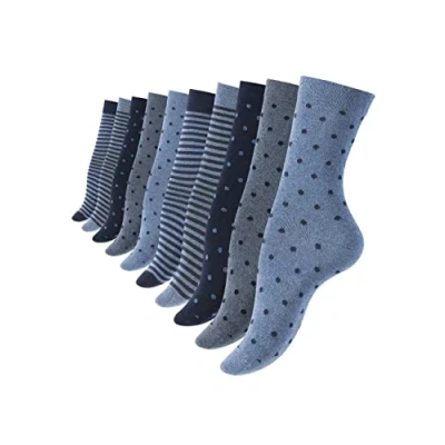 Imagen de Vincent Creation® 10 pares calcetines de algodón mujer Puntos y rayas (EU 39/42, Azul)