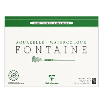 Imagen de Clairefontaine Fontaine 96430C Bloc de dibujo para acuarela (grano grueso, 30 x 40 cm, 25 hojas, 300 g), color blanco