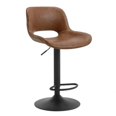Imagen de WOLTU Taburete Cocina Alto, Giratorio Cocina, Bar con Respaldo y Reposapiés, de Cuero Artificial, Asiento Altura Ajustable, Base Metálica, Marrón, BH402br 1