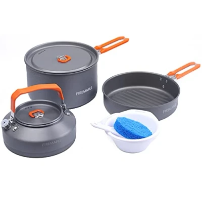 Imagen de Fire Maple Feast 2 Kit de Utensilios Cocina Camping para Acampar al Aire Libre Juego con Cuencos olla, Tetera, Sartén y Espátula Mochileros Senderismo Picnic Naranja