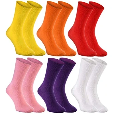 Imagen de Rainbow Socks Hombre Mujer Calcetines Antibacterianos Sin Elasticos Para Diabéticos 6 Pares Amarillo Naranja Rojo Rosa Claro Violeta Blanco Talla 42 43