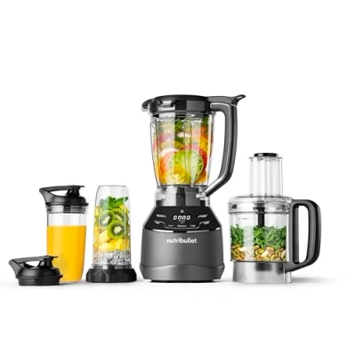 Imagen de nutribullet triple Prep System, batidora eléctrica, de vaso profesional multifunción, 1500 vatios potencia, 3 electrodomésticos, negro, NBF580B