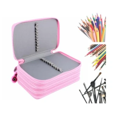 Imagen de LenTLy Estuche de Transporte para Lápices Colores con Ranura, Organizador Multicapa Oxford Gran Capacidad, Color Rosa