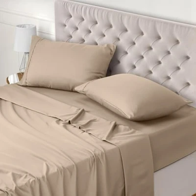 Imagen de Utopia Bedding Juego de Sabanas 4 Piezas 180x200 Poliéster Microfibra Cepillada Sábana Bajera, Plana y 2 Fundas Almohada 50x75 (Cama 180, Beige)