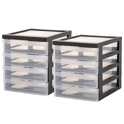 Imagen de Iris Ohyama Unidad de cajones almacenamiento escritorio con 3 superficiales, juego 2, Negro, A4, documentos, accesorios, para oficina, útiles escolares, hogar, torre, DC A5 4 Shallow