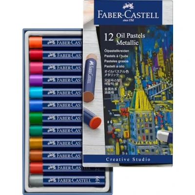 Imagen de Faber Castell 127014. Estuche con 12 pasteles grasos metálicos. Studio Oil.