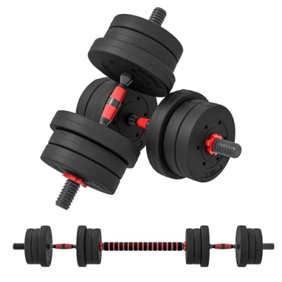 Imagen de HOMCOM Juego de Mancuernas Ajustables 20 kg 2 en 1 Pesas Dumbbell con Barras Conexión y Barra Extensión Kit Levantamiento para Hombres Mujeres Gimnasio Casa Negro
