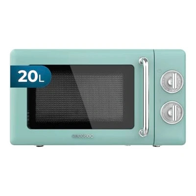 Imagen de Cecotec Microondas Mecánico de 20 L Proclean 3010 Retro Green. 700 W en 6 Niveles, Temporizador hasta 30 Minutos, Modo Descongelación, Diseño Vintage Verde, Acabados Acero
