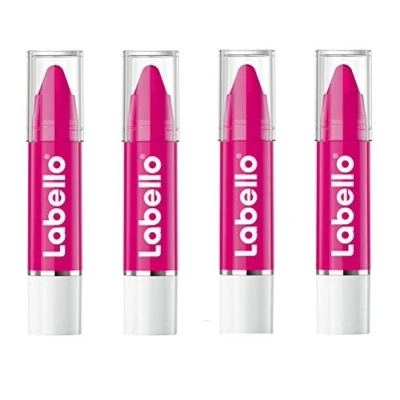 Imagen de Labello Crayon Lipstick Hot Pink Lápiz de labios en paquete 4 x 3 g, bálsamo labial con fórmula enriquecida aceites naturales, hidratante para nutritivo fucsia brillante