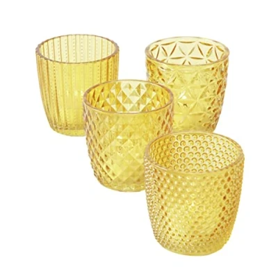 Imagen de Boltze Marilu 2001878 Juego de portavelas (4 Unidades, 8 cm diámetro, Forma Redonda, portavelas), Color Amarillo