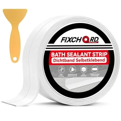 Imagen de FIXCHORD cinta selladora Impermeable, 1 Rollo baño Selladora, Blanco de Sellado Impermeable Autoadhesivas, para Bañera, Puerta, Ventana, Fregadero Cocina3.2m*38mm