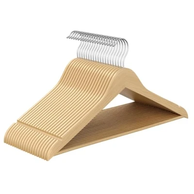 Imagen de SONGMICS Percha de Madera, Juego 30, Delgada, Muescas en Hombros, para Pantalones, Gancho Giratorio 360, Madera Abedul, Tirantes y Chaquetas, Beige Natural CRW030K01