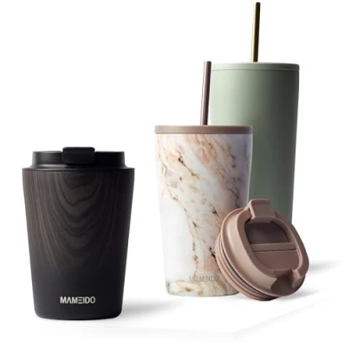 Imagen de MAMEIDO Termo Cafe 350ml Vaso Termico Antigoteo, Taza Termica acero inox sin BPA, para llevar (Ebony, 0,35l)