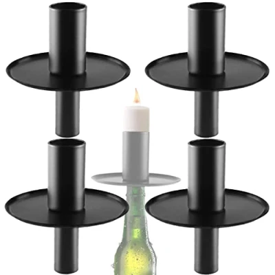 Imagen de Candelabros Portavelas de Metal Candelero Negro Retro Palmatorias Soporte para Botellas Velas Candelabro Decorativos San Valentín Navidad Fiesta Bodas 4PCS