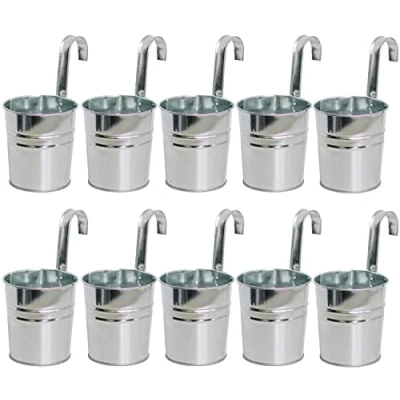 Imagen de KAHEIGN 10Piezas Macetas Colgantes De Metal, 10CM Cubo Flores Colgante con Gancho Desmontable para La Decoración del Hogar Jardín Cerca Balcón (Plata)