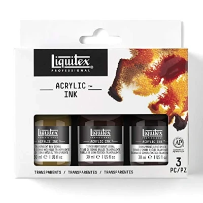 Imagen de Liquitex Ink tinta acrílica Profesional, Set de 3 tintas acrílicas extrafinas 30ml, colores transparentes